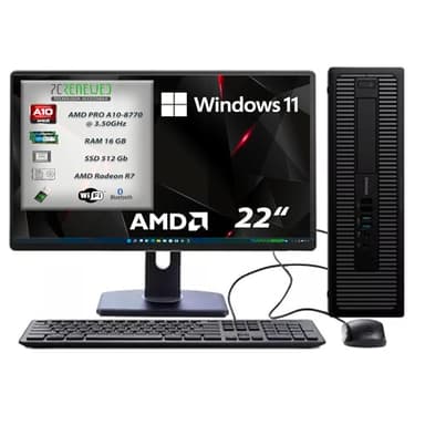 PCRENEWED TECNOLOGIA ACCESSIBILE Desktop Listo Para Usar, Ordenador Fijo Reacondicionado A10 3,5 GHz, RAM 16 GB, SSD 512 GB, Paquete Office 2019, Windows 11 Pro (Reacondicionado)