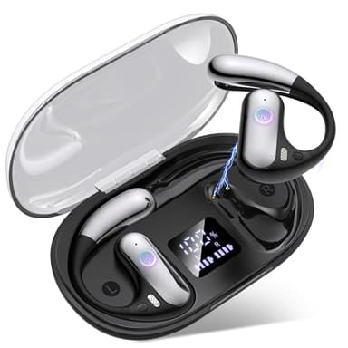 Paekole Auriculares Open Ear Bluetooth 5.3 Inalámbricos, Auriculares Deportivos de Oreja Abierta con Gancho, 80H Cascos Inalámbricos para Running Deporte, Pantalla LED IPX7 ENC