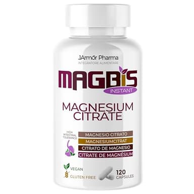 Magbis Citrato de Magnesio 1480 mg Alta Dosis, 120 Cápsulas Veganas, Puro Sin Excipientes, Sin Gluten, Suplemento Orgánico para Energía y Relajación Muscular