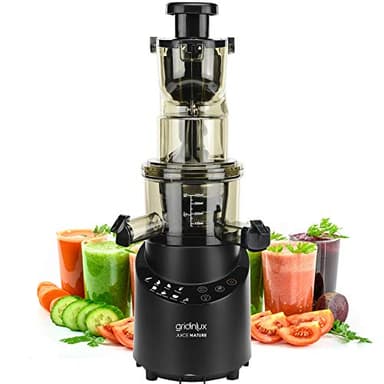 Gridinlux | Licuadora Prensado en Frio | Extractor de Zumos y Jugos con Función Inversa | Exprimidor de Zumos | Licuadora Verduras y Frutas | 8 Programas | Motor Silencioso | Accesorios y Recetario