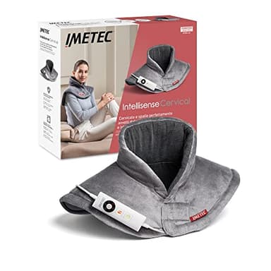 Imetec Intellisense Cervical, Almohadilla térmica para cuello y hombros, 47 x 52 cm, tela hipoalergénica, 5 temperaturas, bloqueo eléctrico de seguridad, calentamiento rápido, lavable a máquina