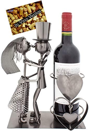 BRUBAKER Portabotellas para vino de dos piezas de diseño Boda - escultura de metal con tarjeta de felicitación
