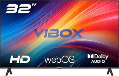 Vibox Televisor LED inteligente HD de 32 pulgadas, WebOS, altavoces integrados, 3 HDMI, 2 USB, compatible con montaje en pared, control remoto con controles de transmisión, eficiencia energética para