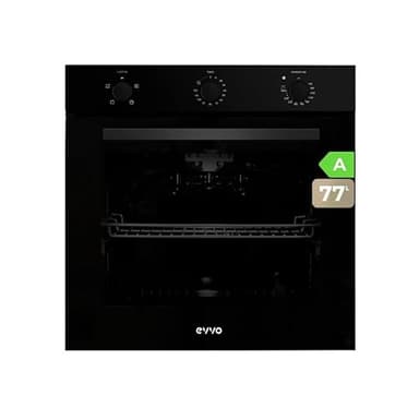 EVVO Horno Eléctrico Empotrable, Eficiencia A - 2800W, 77 Litros, Función Grill, 4 Programas, Temporizador, Mando Selector, Puerta Triple Acristalamiento Modelo: H10 (Color Negro)