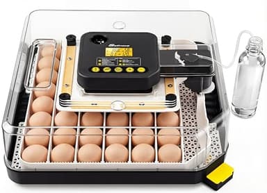 Sailnovo Incubadora de Huevos Automática 48 Huevos con Control Preciso Temperatura/Humedad, Volteador Automático de Huevos, Vista 360°, Ovoscopio Para Huevos, Para Gallina/Pato/Codorniz,Gris