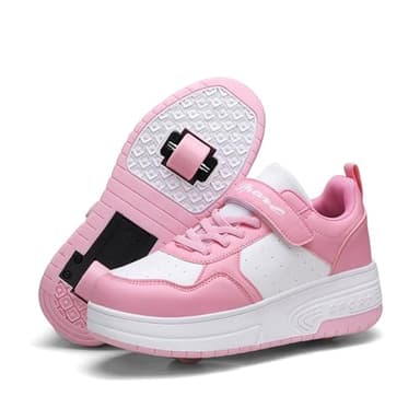 Mateju Zapatos con Ruedas para Niña y Niño Patines con 2 Ruedas, Rosa Zapatillas Deportivas al Aire Libre Retráctil, Zapatillas de Skateboarding Niñas Niños Adulto 30 EU