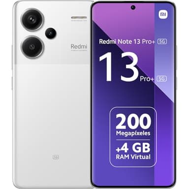 Xiaomi Redmi Note 13 Pro+ 5G - Smartphone de 8+256 GB, Pantalla de 6,67" AMOLED 1.5K 120Hz, MediaTek Dimensity 7200 Ultra, Triple cámara de hasta 200MP, Hypercharge 120W, Blanco (Versión ES)