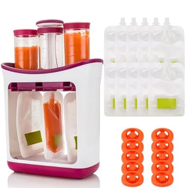 LASIEYO Squeeze Station, Exprimidor de alimentos para bebés con 10 bolsas para bebé, sin BPA, para batidos, puré de frutas, papilla de bebé, yogur