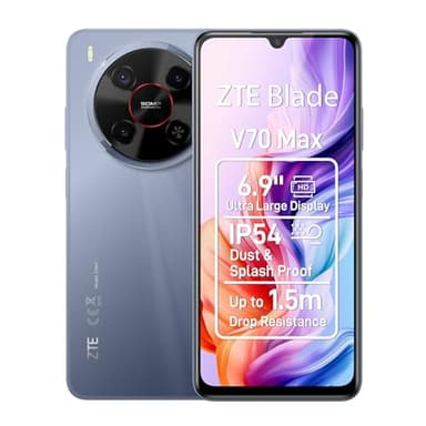 ZTE Blade V70 MAX, Smartphone Libre, 4GB+128GB, Pantalla HD+ 6,9" 120Hz, Cámara 50MP con IA, Batería 5000mAh, Carga Rápida 18W, Android 15, Incluye Funda y Protector, Gris