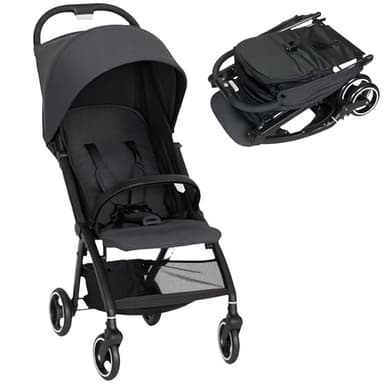 AIYAPLAY Silla de Paseo Ligera, Carrito para Bebé Plegable, Respaldo Reclinable, Reposapiés Ajustable, Capota, Cesta, Arnés de 5 Puntos, Carga Máxima 15 kg, Gris Oscuro