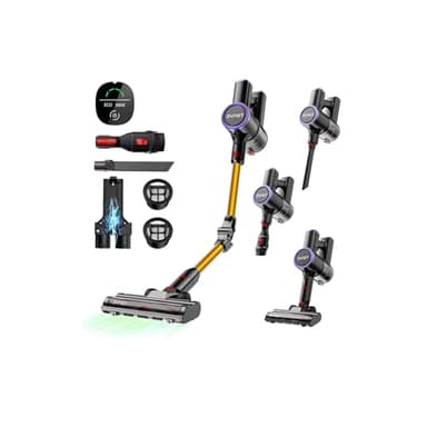 Zynet Aspiradora sin Cable Escoba, S9 Aspiradora Inalámbrica 45KPA/550W/45Mins con Tubo Plegable y Base de Carga Mural, Luz Verde, Motor Sin Escobillas, para Pelo de Mascotas/Suelo/Alfombra