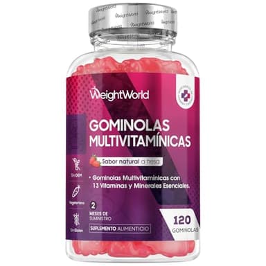 Gominolas Multivitaminas y Minerales 120 Gomitas Sabor Fresa - Con 13 Vitaminas y Minerales Esenciales como Vitamina D3, A, C, B6, B12, E, Biotina, Zinc y Ácido Fólico y Más para 2 Meses