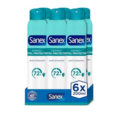 Sanex Total Protection Desodorante Spray, Pack 6 Uds x 200ml, Protección 5 en 1 contra el Sudor, el Olor, las Bacterias, la Irritación y las Manchas, Desodorante Antitranspirante