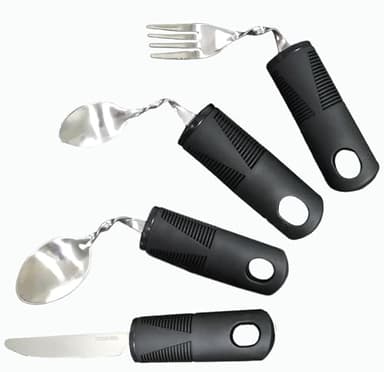 Parkinson Cubiertos Seniors, 4 Piezas Cuchara adaptables Juego de Cubiertos Discapacidad Flexible Utensilios con Mangos Anchos para Ancianos, Artritis, Parkinsons