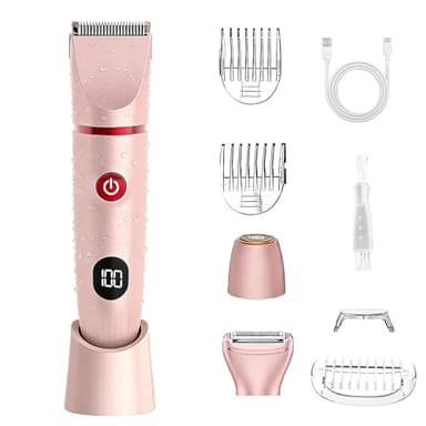 Wendict 3 in 1Afeitadora Electrica Mujer IPX6 Impermeable, Cortapelos Corporal para Mujer Recortadora, Rasuradora Mujer zona Intima seco/mojado para Bikini Axilas Brazos Cara Nariz (Rosa)