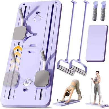 ExeractFit Pilates Board Compact Pilates Reformer Machine Set, Foldable AB Roller Wheel Rodillo Abdominales Exercise Board Rebote Automático Máquina de Ejercicio en Casa(Morado con Empuñadura)