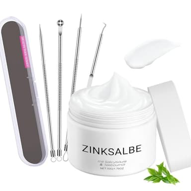 Crema Acne, Crema Granos Cara 50g + Extractor Puntos Negros 4 Piezas, Contiene Aceite Arbol Del Té, Auave No Irritante, Apto Para Todo Tipo Pieles