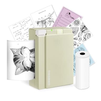 ORGBRO Mini Impresora Termica, X3 Bluetooth Impresora Pegatinas Autoadhesivas Portatil, con 1 Rollo de Papel Térmico, 300DPI Impresora Fotográfica Adecuado para Notas de Estudio, Fotos, Verde Oliva