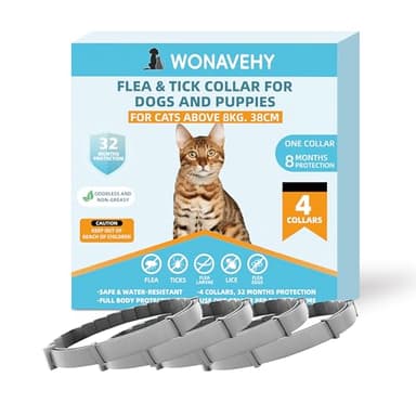 4 Collares antiparasitarios para Perros y Gatos, 38CM 8 Meses de protección, Collar antipulgas para Perros y Gatos, Ajustable, Collar antipulgas para Todos los Perros y Gatos Dog Cats