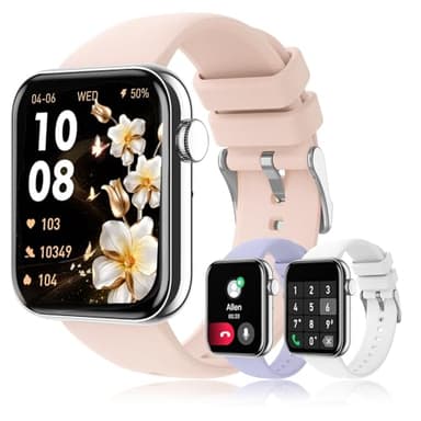 Reloj Inteligente Mujer(3 Correas) Smartwatch Llamadas Bluetooth, 1.85" Compatible iPhone Android con De Pasos Actividad Monitor Sueño/Pulsómetro, 120 Modos Deportivos IP68 Resistente Agua, Plateado
