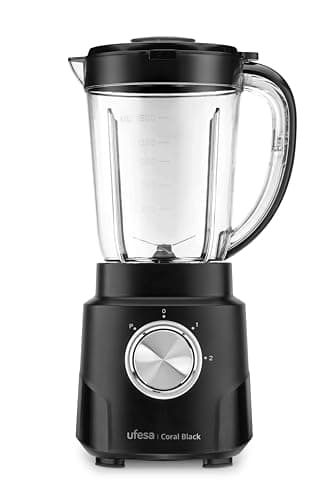 Ufesa Coral Black Batidora de Vaso, 600W Potencia, Jarra 1.5L, 4 Cuchillas Extraibles de Acero Inoxidable, 2 Velocidades + TURBO