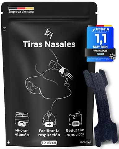 Ellicit® Tiras Nasales Negras, paquete de 30 tiras nasales premium, contra los ronquidos, soporte extra para deportes y mejor calidad del sueño, mejor respiración con la nariz tapada [talla universal]