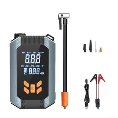 Yhenlovtt Arrancador portátil de coche 7200A con compresor de aire, inflador de neumáticos de 150 PSI, luz LED, banco de energía de 7200 mAh para vehículos de 12 V, pantalla LCD
