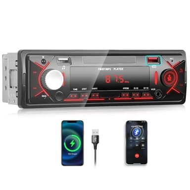 OiLiehu Radio 1 DIN con Pantalla Bluetooth Manos Libres FM Radio Pantalla LCD Reproductor MP3 Compatible con Entrada AUX Reproducción USB y Carga