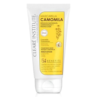 Clearé Institute - Mascarilla Camomila Natural | Sin Sulfatos SLS, SLES, Parabenos y Siliconas | Nutre y Aclara el Pelo Rubio y Castaño| Niños y Adultos | 97% Ingredientes Naturales | 150 ml