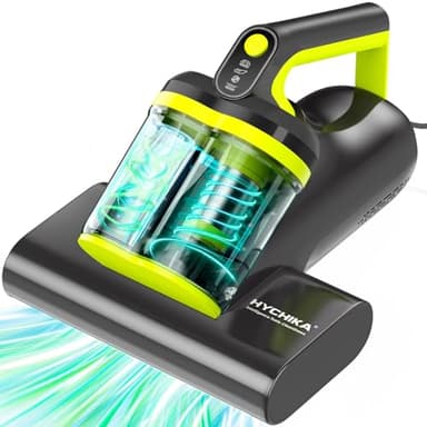 HYCHIKA Aspiradora Antiacaros para Colchones - 16 kPa aspiradora,ultrasónica,Aspirador para alérgicos,Doble Tornado,Elimina 99.9%,Aire Caliente a 60° para Camas, sofás, alfombras