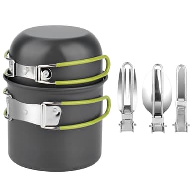 TAFONUP Juego de vajilla de Camping, ollas de Aluminio, Utensilios de Cocina para Exteriores, Cubiertos Plegables, Olla de Picnic, Mini Utensilios Cocina Camping Kit para Camping, Picnic y Senderismo
