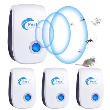 Repelente Ultrasónico de Plagas, 4 Pack Electrónico Repelente Mosquitos Insectos Control de Plagas,Repelente Ultrasónico Ratas para Interiores Anti Cucarachas, Moscas, Mosquitos, Ratones, Arañas