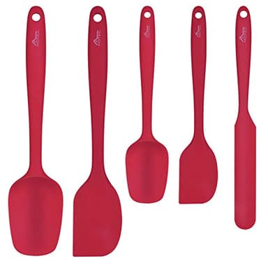 Hotec Espátulas de Silicona de Grado Alimenticio Utensilios de Cocina, Set de 5 Espátulas y Cucharas,para Mezclar, Hornear y Cocina, No Tóxico, Antiadherente, Sin BPA Resistente al Calor 315℃,rojo