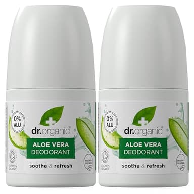 Dr Organic Desodorante Roll On de Aloe Vera 50ml x 2 pack - sin Aluminio, Parabenos ni Químicos, Desodorante Natural para Mujer y Hombre, Vegano y Orgánico