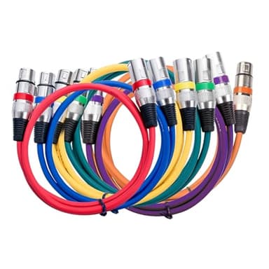 Laroal Cable de micrófono XLR (6 Unidades, Macho a Hembra, balanceado, XLR, DMX, 1 m, Morado, Rojo, Azul, Naranja, Amarillo y Verde)