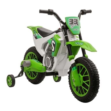 HOMCOM Moto Eléctrica para Niños de +3 Años 12V Moto de Juguete Infantil con 2 Ruedas de Equilibrio Velocidad 3-8 km/h Arranque Suave 106,5x51,5x68 cm Verde