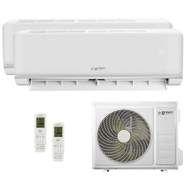 Green Electric Plus Climatizador Dual Split, Aire Acondicionado 2 Unidades Interiores 9000 + 12000 BTU, Wifi, R32, Alta Eficiencia Energética A++/A+, con Bomba de Calor, Unidad Exterior y Mandos