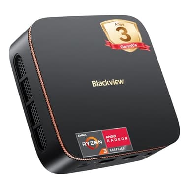 Blackview [Garantía de 3 años] 2026 MP20 Mini PC AMD Ryzen 3300U W-11 Pro (Defeat 3200U/3250U), 16GB RAM 512GB SSD Mini Ordenador de Sobremesa, 4K@60Hz UHD, USB 3.2+HDMI+DP+RJ45 para Negocios/Escuela
