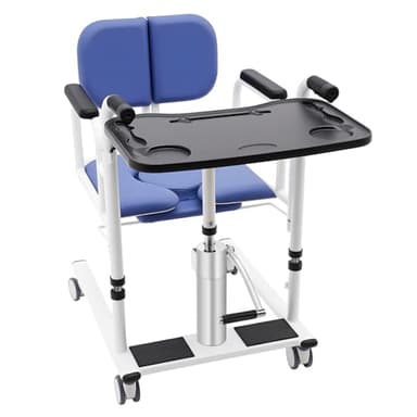 Elevador de pacientes hidráulico para el hogar, altura ajustable, asiento dividido de 180°, silla de ruedas portátil para enfermos, ancianos, discapacitados, mujeres embarazadas, color azul