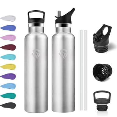Botella Agua Deporte 1L, Cantimplora Acero Inoxidable Reutilizable con Doble Pared Aislada, sin BPA, Cantimplora Termica, Botella Gym para Adultos, Escuela, Oficina, Viajes, Senderismo, Running