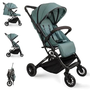 Interbaby - Silla de Paseo Voyage | Carrito Bebe desde Nacimiento hasta 48 meses o 22 kg | Botón Plegado rápido, Amortiguadores, Capota XXL Intercambiable, Reposabrazos | Cochecito bebe Verde