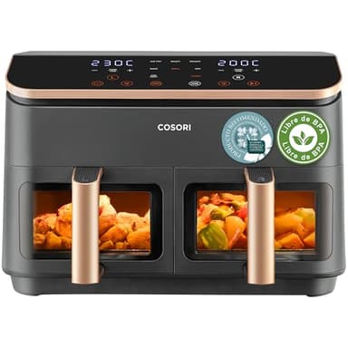 Cosori Freidora de Aire Grande-True Acero Inox-4 Resistencias Dual Blaze TwinFry 10 L-Flexible Doble Cesta Air Fryer 2800 W- Smart WIFI Control– 66 % Eficiencia Energética-6 en 1-Máx 10 Personas