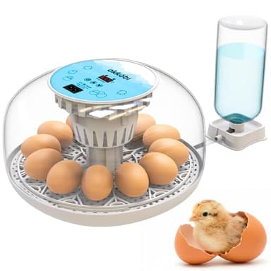 Okkobi M12 - Incubadora Huevos Gallina Automática - 12/24 huevos, Vista 360°, fácil de usar y limpiar - Volteo Automático y Control de Humedad - Chocadeira Ovos Automática
