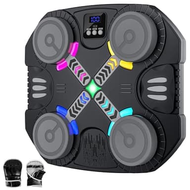 Máquina de Boxeo Musical para Niños, Boxeo Pared Musical con Guantes de Boxeo, 2 Modos de 5 Velocidad, Recuento Inteligente, Luz LED y Sonido, Bluetooth Music Boxing Machine para 6-12 Años (Negro)