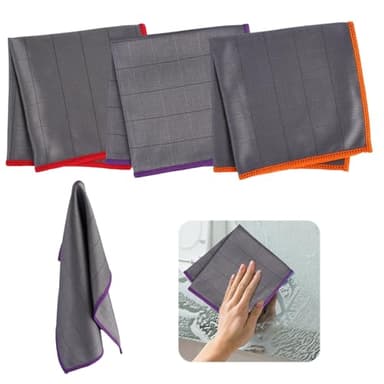 3x Paños de Microfibra de Carbono Para Cristales, 30 X 30 Cm 400 Bayetas Microfibra Carbono, Extremadamente Absorbente, Suave, Sin Pelusa, Para Cristales, Cocina, Baño, Coche y Baño Espejo