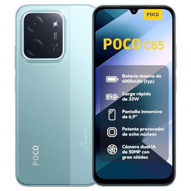 XIAOMI POCO C85 - Smartphone de 8+256GB, Cámara Dual de 50MP con AI, Pantalla inmersiva de 6,9”, Potente procesador Octa-Core, Carga rápida de 33W, 6000mAh, Cargador no Incluido, Verde (Versión ES)