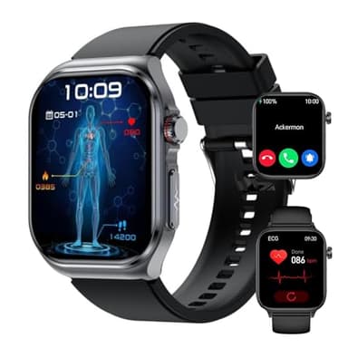 Duckdik Reloj Inteligente Hombre Mujer 2025 – Smartwatch con ECG, Presión Arterial, Llamadas Bluetooth, 1.83" HD, 150 Deportes, IP68, Compatible Android iOS – Negro
