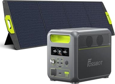 FOSSiBOT Estación de energía portátil F1200 con Panel Solar 200W, 1024Wh LiFePO4 Batería,2 Salidas AC de 1200W (2400W Pico),Carga Rápida de 49 min,generador solar para acampar al aire libre/RV/balcón