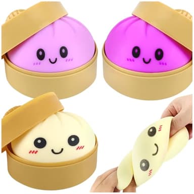 3 PCS Dumpling Squishy con Cestillos para Vapor, Squishy Grande de Lento Retorno con Caras Divertidas, Juguetes Anti estrés para Niños y Adultos, Regalo Cumpleaños Niños Fidget Toy de Decoración
