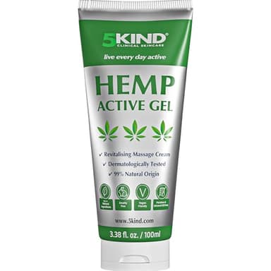 5kind Gel de aceite de cañamo 100 ml - Para articulaciones y músculos, espalda, región lumbar, músculos, pies, rodillas, cuello, hombros - Crema masaje rica en extractos naturales